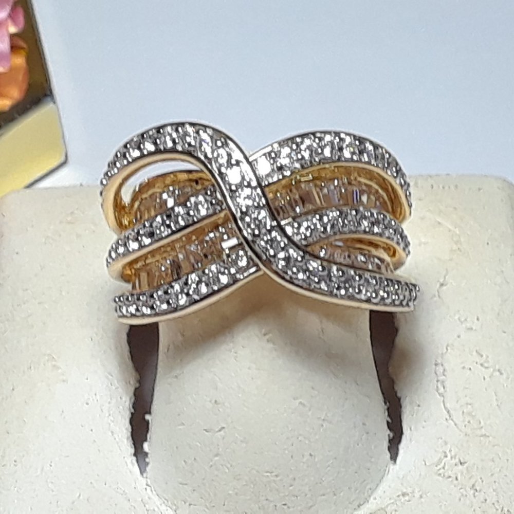 1.75cttw Round & Baguette CZ Triple Level 925/14Kt YG Modern Band Ring #17524